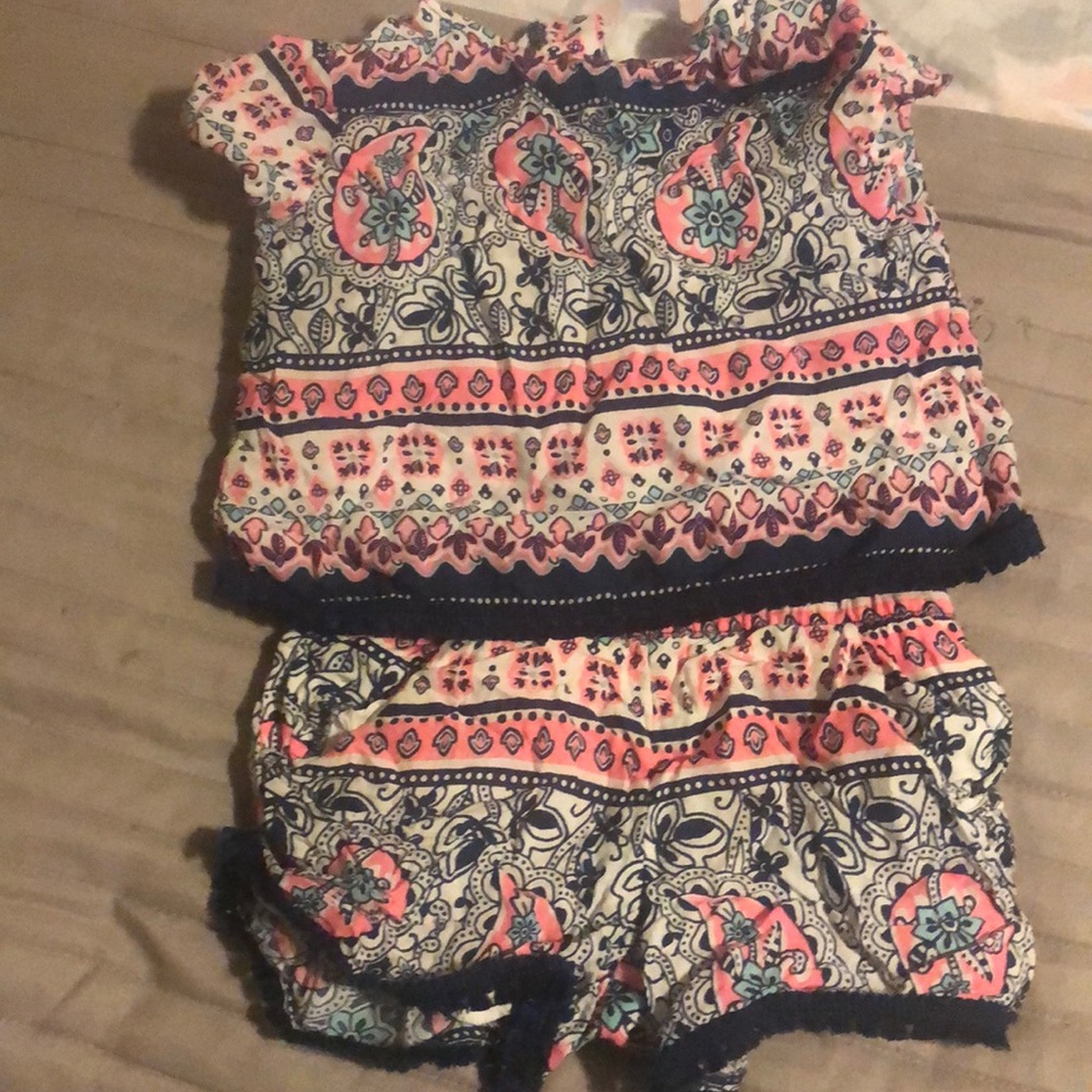 Two piece short set with lace on ends